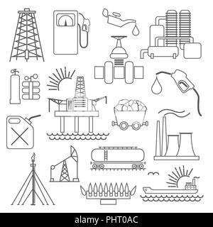 Oil and gas industry icon set. Thin line icon design. Vector illustration Stock Vector