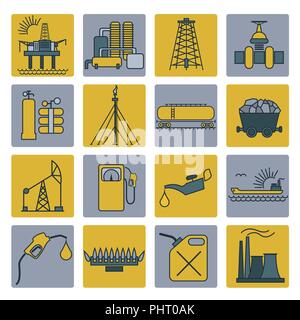 Oil and gas industry icon set. Colour design. Vector illustration Stock Vector