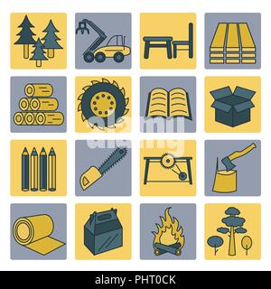 Pulp, paper and wood products icon set. Thin line design isolated on white. Create your industrial infographics collection. Vector illustration Stock Vector