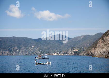 View of Monterosso al mare along the coast from vernazza Stock Photo