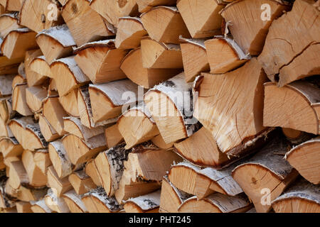 background of birch firewood closeup Stock Photo