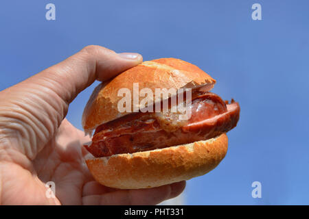 Leberkaes-Semmel, Viktualienmakt, Muenchen, Bayern, Deutschland Stock Photo