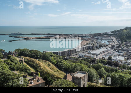View of Dover & the Harbour from Dover Castle Stock Photo