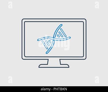 Line Icon of Genetic Engineering. DNA on Computer Screen. Stock Vector