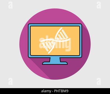 Colorful  Genetic Engineering Icon. DNA on Computer Screen. Stock Vector
