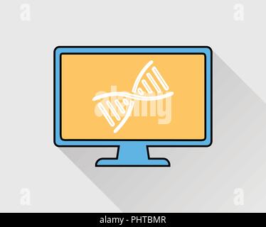 Colorful  Genetic Engineering Icon. DNA on Computer Screen. Stock Vector