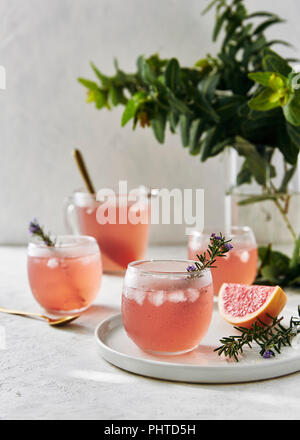 Freshly made grapefruit mocktail drink with rosemary. Stock Photo