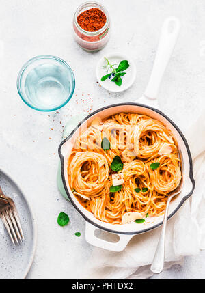 Creamy Sundried Tomatoes Spaghetti Pasta Stock Photo