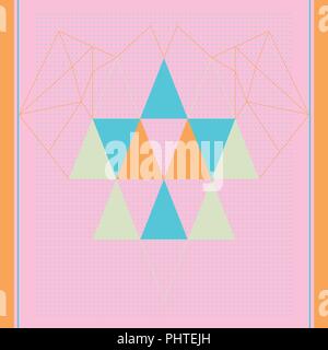 Vector pattern with colorful geometric shapes, triangles,lines and small polka dots Stock Vector