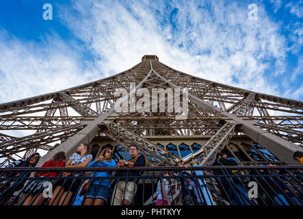 Looking straight up at the Eiffel Tower from the 2nd floor in Paris, France on 26 August 2018 Stock Photo