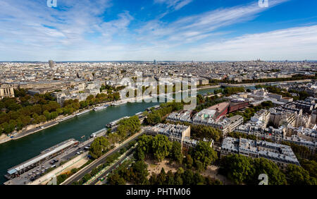 Panoramic view from the 2nd floor viewing platform of the Eiffel Tower in Paris, France on 26 August 2018 Stock Photo