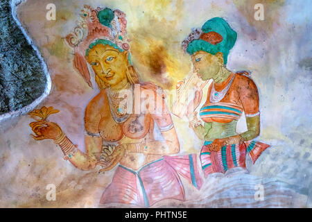 Replica of the famous wall paintings at Sigiriya, Sigiriya Museum, Sigiriya, Sri Lanka Stock Photo