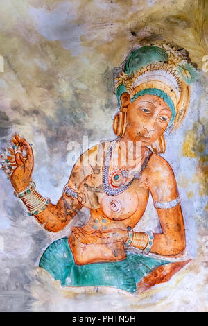 Replica of the famous wall paintings at Sigiriya, Sigiriya Museum, Sigiriya, Sri Lanka Stock Photo