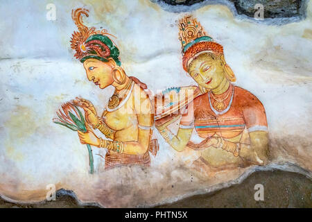 Replica of the famous wall paintings at Sigiriya, Sigiriya Museum, Sigiriya, Sri Lanka Stock Photo