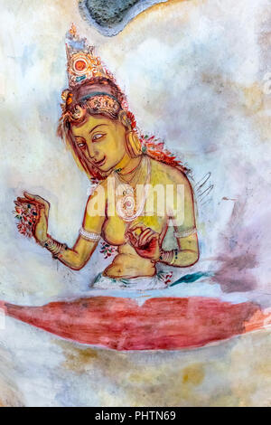 Replica of the famous wall paintings at Sigiriya, Sigiriya Museum, Sigiriya, Sri Lanka Stock Photo