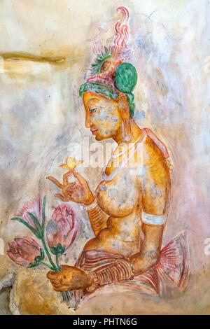 Replica of the famous wall paintings at Sigiriya, Sigiriya Museum, Sigiriya, Sri Lanka Stock Photo