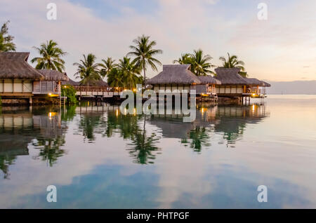 Overwater bungalows in Moorea, French Polynesia Stock Photo