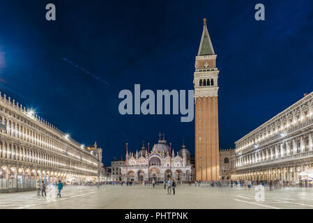 Scenic view at night of the iconic Piazza San Marco (St. Mark's Square), social, religious and political centre of Venice, Italy Stock Photo