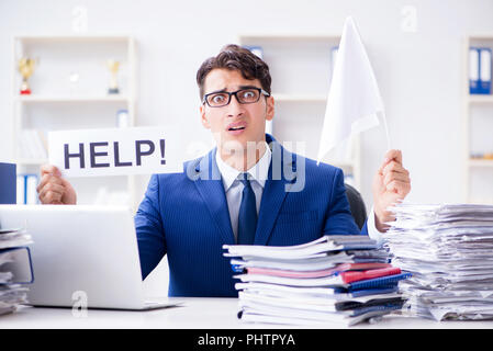 Businessman throwing white flag and giving up Stock Photo