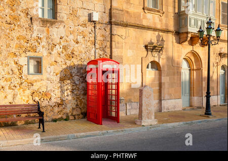 Telephone Booth in Street of Gozo Malta Stock Photo
