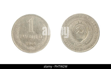 Set of commemorative the USSR coin, the nominal value of 1 ruble.from 1964. Isolate on white background Stock Photo