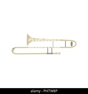 Trombone isolated on white background, vector illustration. Wind brass musical instrument. Stock Vector