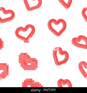 Heart Shape seamless pattern with red heartshape symbol in realistic 3d style. Love background illustration, social media like or health concept. EPS1 Stock Vector