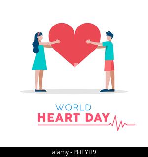 World Heart Day illustration for love and support concept, health care awareness with people holding heartshape. EPS10 vector. Stock Vector