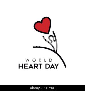 World Heart Day typography sign for prevention and health care. Red heartshape icon with text quote message. EPS10 vector. Stock Vector
