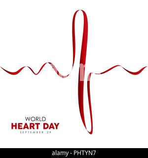 World Heart Day web banner illustration of red heartbeat line for health care awareness. EPS10 vector. Stock Vector