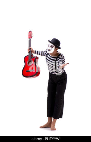 Mime playing guitar isolated on white Stock Photo
