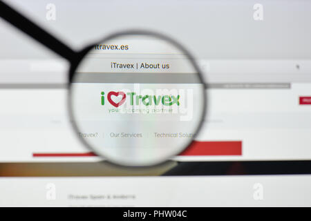 Milan, Italy - August 20, 2018: iTravex website homepage. iTravex logo visible. Stock Photo