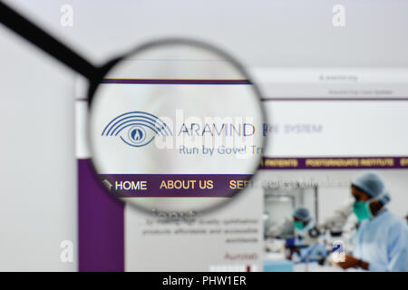 Milan, Italy - August 20, 2018: Aravind Eye Care System website homepage. Aravind Eye Care System logo visible. Stock Photo