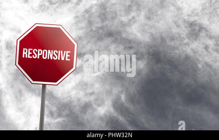 Responsive Web Design - red sign with clouds in background Stock Photo