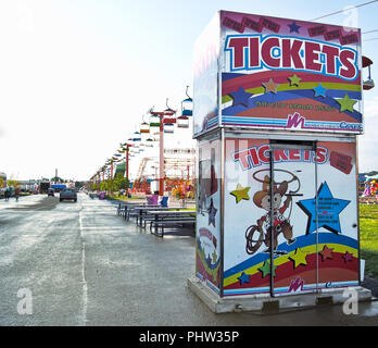 Geddes, New York, USA. August 23, 2018. Ticket booth on  the west end and part of the midway of the New York State Fair Stock Photo