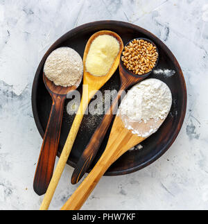 Different types of wheat flour. Stock Photo