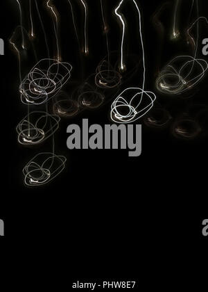 Abstract round light traces  and flashes on the black background Stock Photo