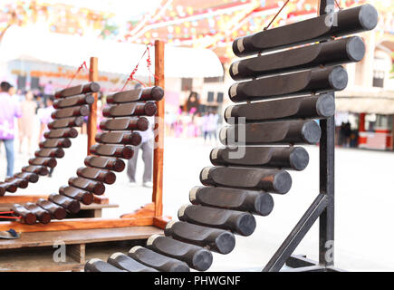 Home made Thai wooden xylophone musical instruments  Stock Photo