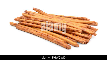 Pile of bread sticks isolated on white background Stock Photo