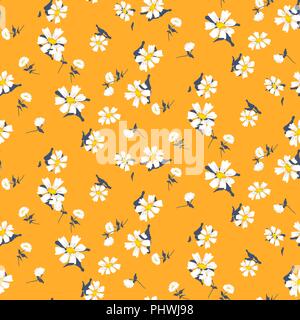 Retro daisy simple yellow florals seamless vector pattern. Stock Vector