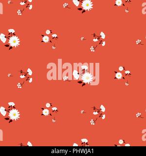 Simple florals red seamless vector pattern. Stock Vector