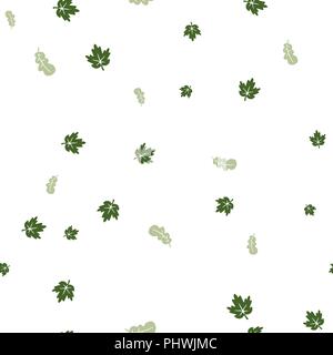 Maple and oak leaf green pattern seamless. Vector illustration. Isolated white background. Stock Vector