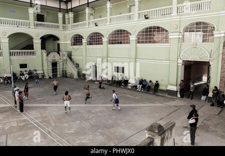 Recreational volleyball game in Otavalo, Ecuador Stock Photo