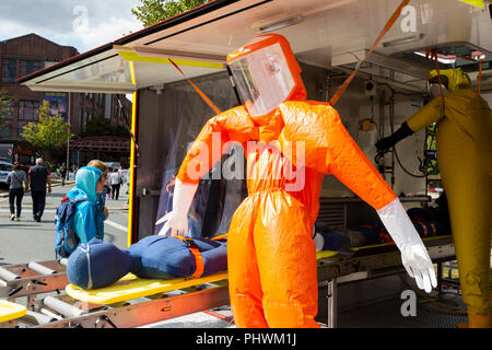 Decontamination extercises during NRW Tag, North Rhine-Westphalia Day, is celebrated in Essen, Ruhr Area, Germany Stock Photo