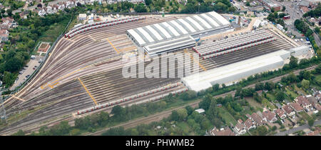 London transport depot at Upminster, South East England, UK, from the air Stock Photo