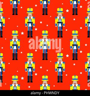 Nutcracker toy red xmas seamless vector pattern. Stock Vector