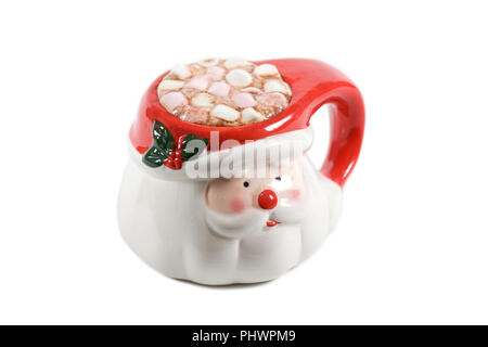 Father Christmas mug with hot chocolate and marshmallows Stock Photo