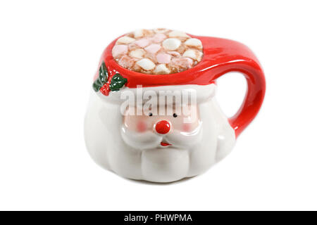 Santa mug with hot chocolate and marshmallows Stock Photo
