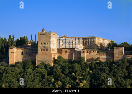 The Alhambra with the Torres de Comares and Nasrid Palaces Granada Andalucia Spain Stock Photo