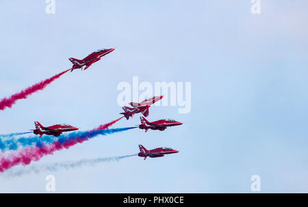 Red Arrows Display at Bournemouth Air Festival, Dorset, UK Stock Photo